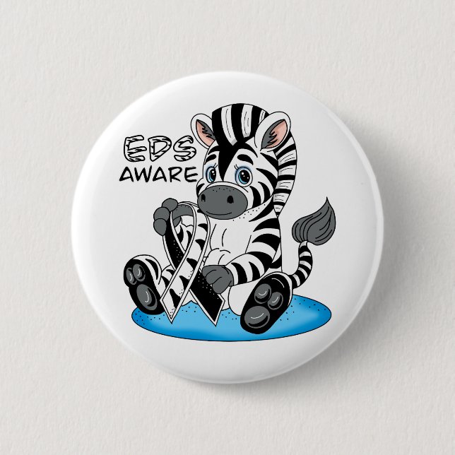  Cute Zebra EDS Awareness Ribbon Button (Front)