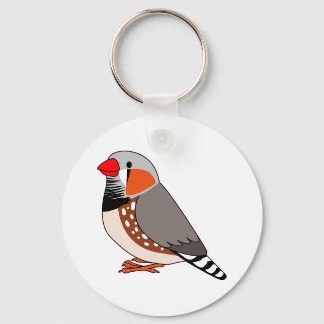 Cute zebra finch cartoon drawing keychain (Front)