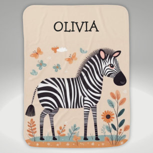 Cute Zebra Floral Personalized Baby Blanket