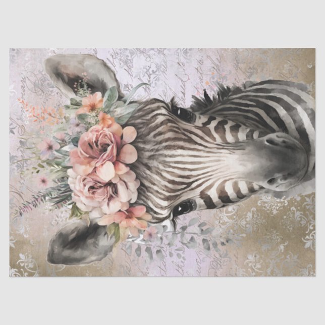 Cute Zebra Floral Watercolor Tissue Paper (Front)