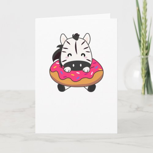 Cute Zebra Funny Animals In Donut Pink Card