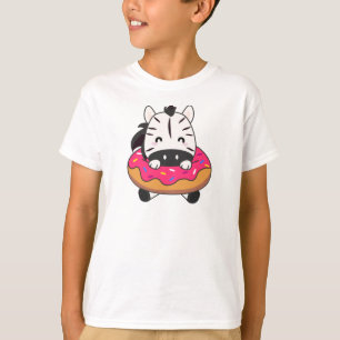 Cute Zebra Funny Animals In Donut Pink T-Shirt