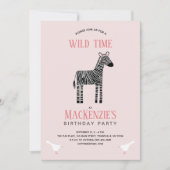 Cute Zebra Girl Birthday Party Invitation (Front)