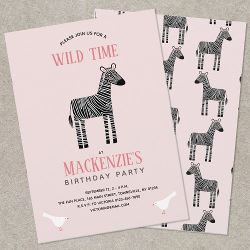 Cute Zebra Girl Birthday Party Invitation