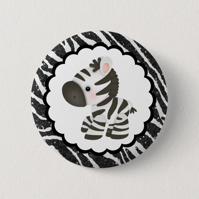 Cute Zebra & Glitter Animal Print Button (Front)