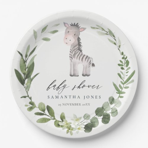 Cute Zebra Green Foliage Wreath Baby Shower