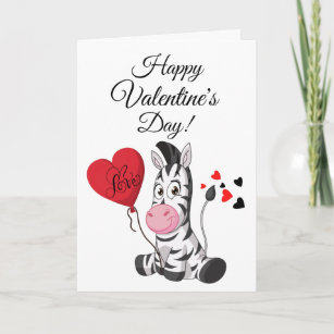 Cute zebra happy Valentine day red black hearts Holiday Card