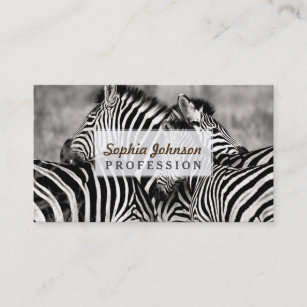 Cute Zebra Herd Nature Safari Black White Business Card