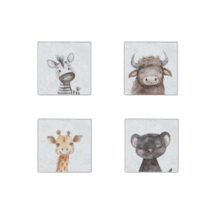 Cute Zebra Highland Cow Giraffe Panther Animals Stone Magnet