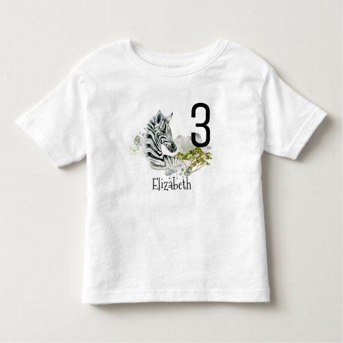 Cute Zebra In Watercolors Birthday Age Toddler T_shirt