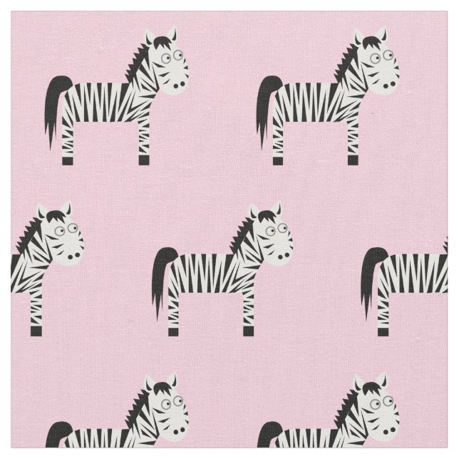 Cute Zebra Kid Baby Nursery Light Pink Fabric (Close Up)
