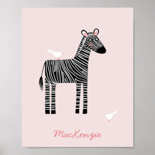 Cute Zebra Name Blush Pink Poster