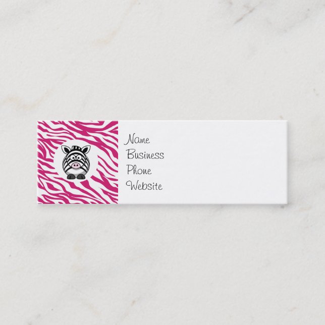 Cute Zebra on Pink Zebra Animal Print Zoo Gifts Mini Business Card (Front)