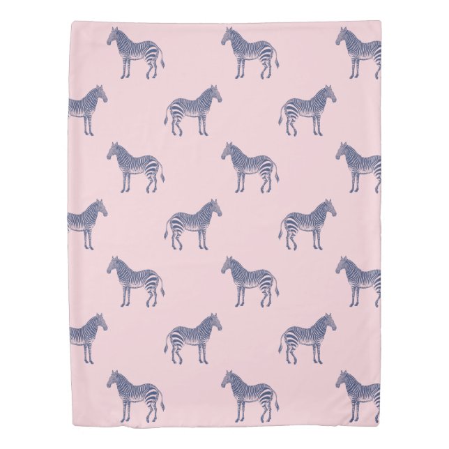 Cute Zebra Pattern Simple Pink Blue Illustration Duvet Cover (Front)