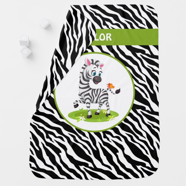 Cute Zebra Personalized Baby Blanket (In Situ)