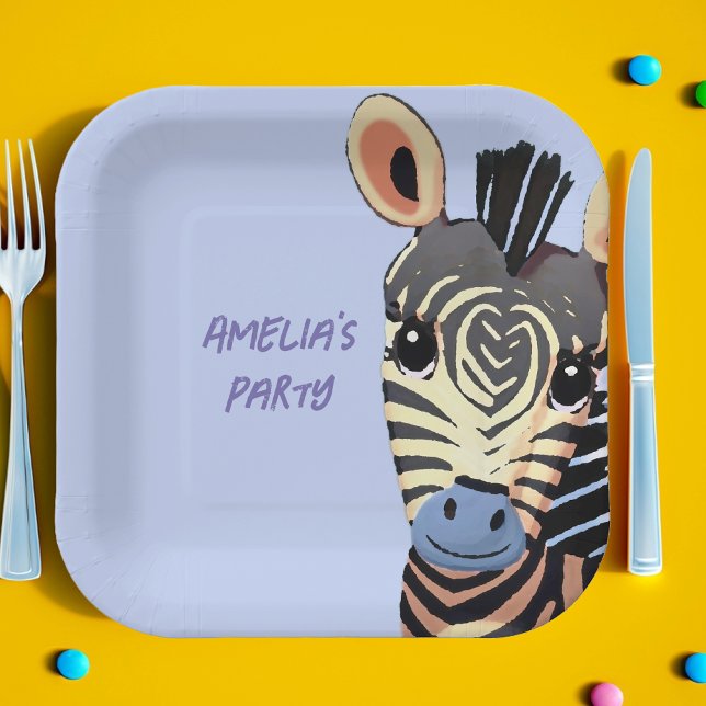 Cute Zebra Personalized Birthday Paper Plates (Creator Uploaded)
