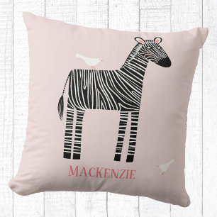 Cute Zebra Personalized Blush Pink Throw Pillow