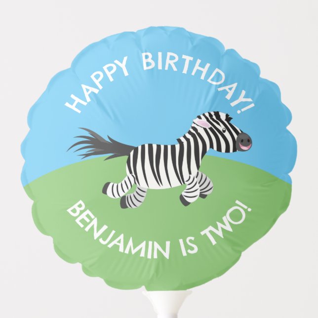 Cute zebra personalized cartoon birthday balloon (Front)