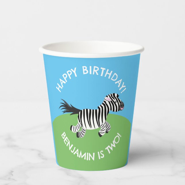 Cute zebra personalized cartoon birthday paper cups (Front)
