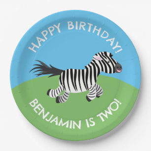 Cute zebra personalized cartoon birthday paper plates