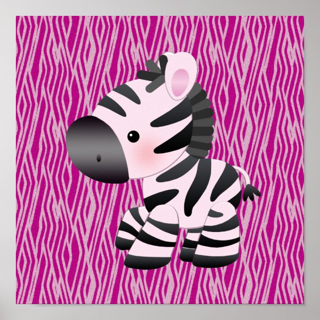 Cute Zebra & Pink Animal Print Poster (Front)