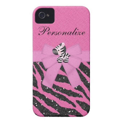 Cute Zebra & Pink & Black Glitter Animal Print iPhone 4 Case | Zazzle