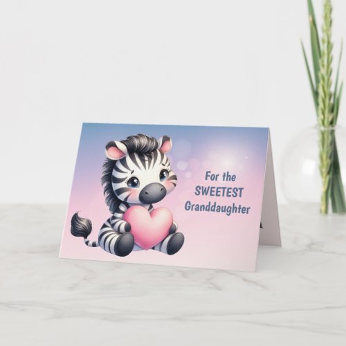 Cute Zebra Pink Heart Granddaughter Valentine Card