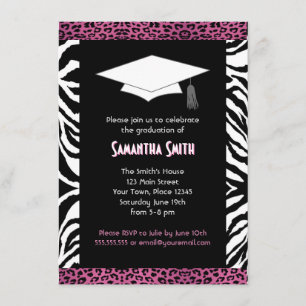 Cute Zebra & Pink Leopard Print Photo Graduation Invitation
