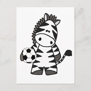Cute Zebra Playing Soccer Cartoon Postcard