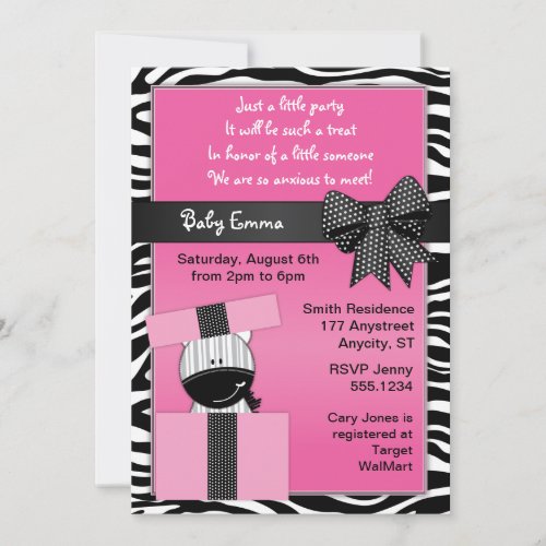 Cute Zebra Present Baby Shower Invitation