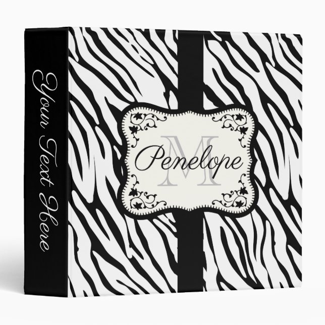 Cute Zebra Print 3 Ring Binder (Front/Spine)