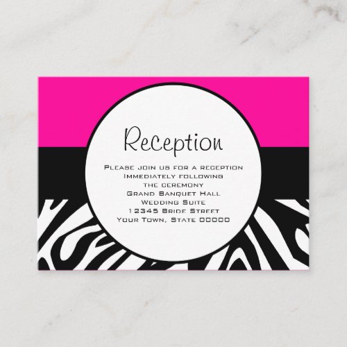 Cute Zebra Print Custom Hot Pink Reception Info Enclosure Card