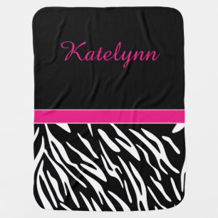 Cute Zebra Print Custom Monogram Baby Blanket