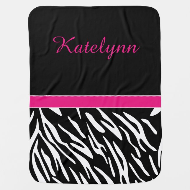 Cute Zebra Print Custom Monogram Baby Blanket (Front)