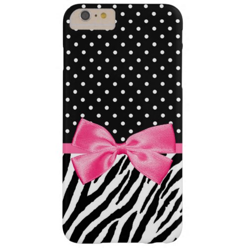 Cute Zebra Print Polka Dots and Girly Pink Ribbon Barely There iPhone 6 Plus Case