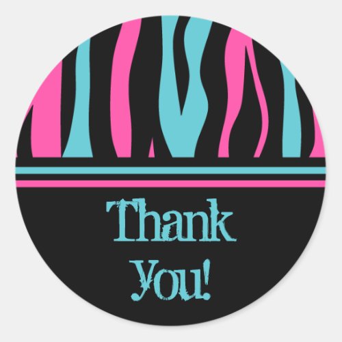 Cute zebra print punk in hot pink black and blue classic round sticker