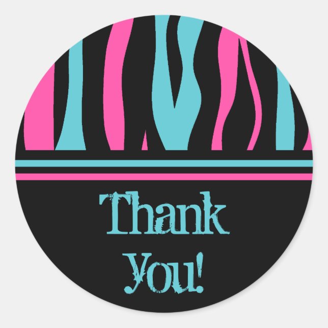 Cute zebra print punk in hot pink, black, and blue classic round sticker (Front)