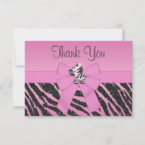 Cute Zebra, Printed Bow &amp; Glitter Look Thank You