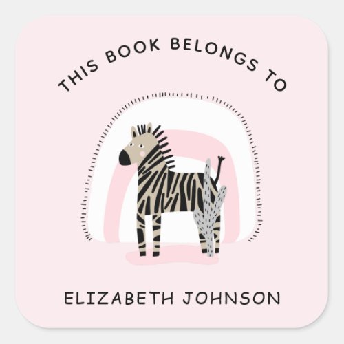 Cute Zebra Rainbow Illustration Kid Name Bookplate