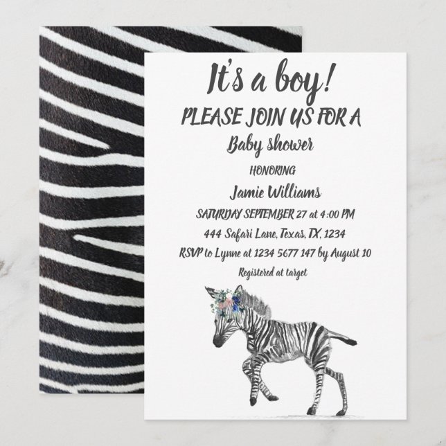 Cute Zebra Safari Jungle pattern animal Baby Boy Invitation (Front/Back)