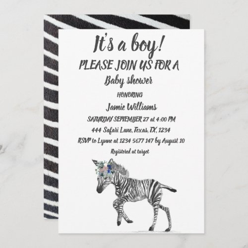 Cute Zebra Safari Jungle pattern animal Baby Boy Invitation