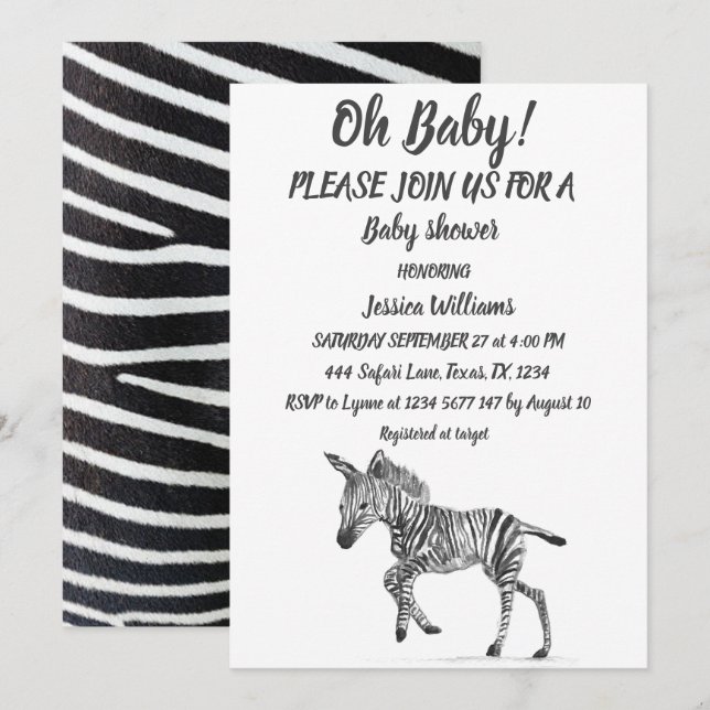 Cute Zebra Safari Jungle pattern animal Baby boy Invitation (Front/Back)
