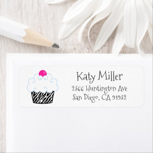 Cute Zebra Sprinkle Cupcake Girls Address Label