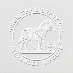 Cute Zebra Standing Round Library Book Name Embosser