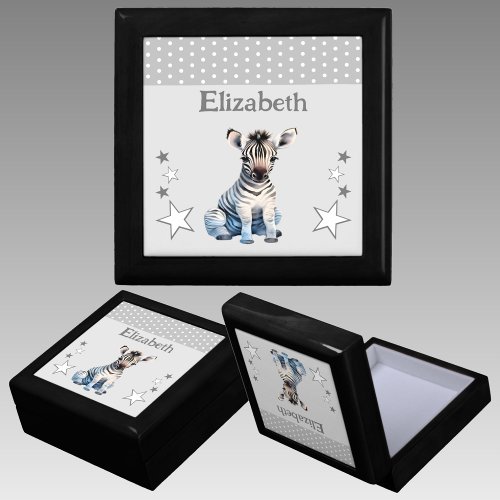 Cute zebra stars add name grey keepsake gift box