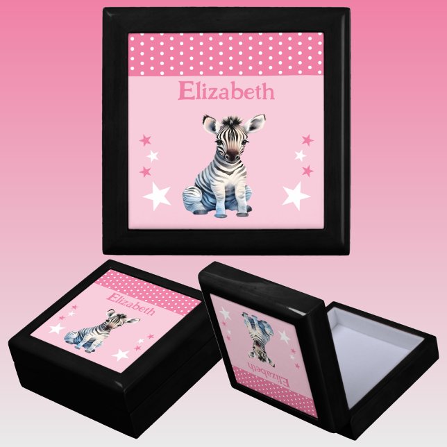 Cute zebra stars add name pink keepsake gift box (Creator Uploaded)