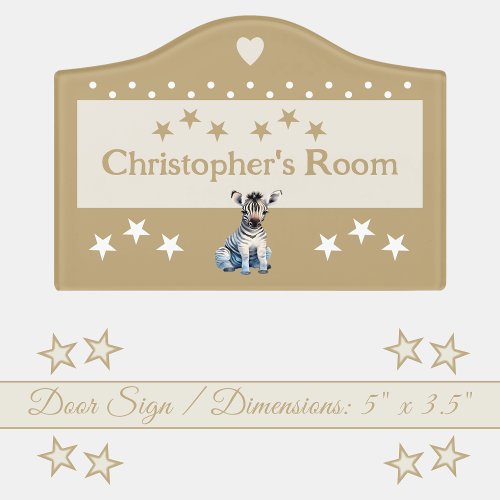 Cute zebra stars babys room add name brown door sign