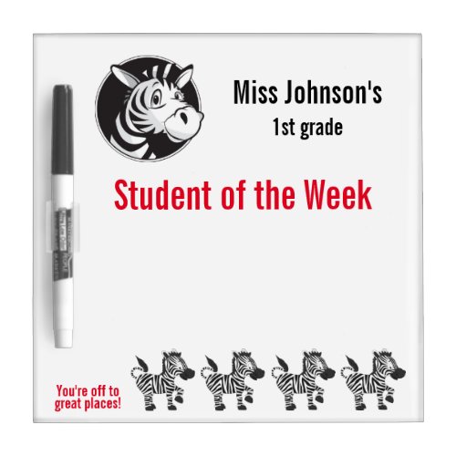 Cute Zebra Student of the Week Classroom Dry Erase Board