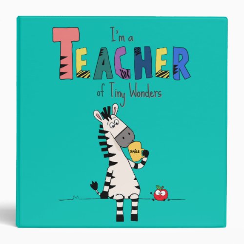 Cute Zebra Teacher  3 Ring Binder