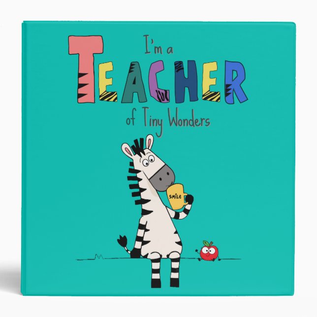 Cute Zebra Teacher  3 Ring Binder (Front)
